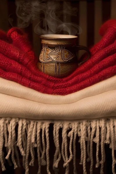 On fabric cup of tea — Stock Photo, Image