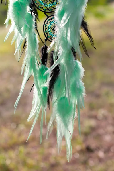 Chyták Snů Peřím Korálky Zavěšenými Provazy Dreamcatcher Ruční Výroba — Stock fotografie