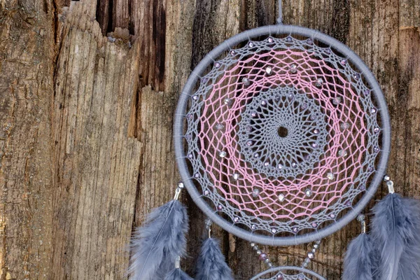 Apanhador Sonhos Com Fios Penas Pérolas Corda Pendurada Dreamcatcher Artesanal — Fotografia de Stock