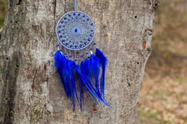 Tüylü, boncuklu ipleri sallanan bir düş kapanı. El yapımı düş kapanı.