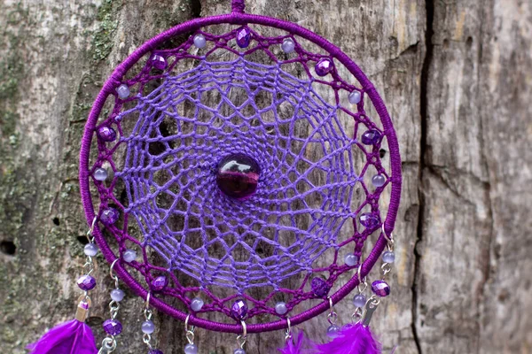 Chyták Snů Peřím Korálky Zavěšenými Provazy Dreamcatcher Ruční Výroba — Stock fotografie