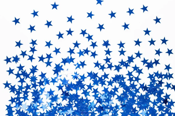 Christmas Background Blue Star Confetti Holiday Background New Year White — Stock Photo, Image