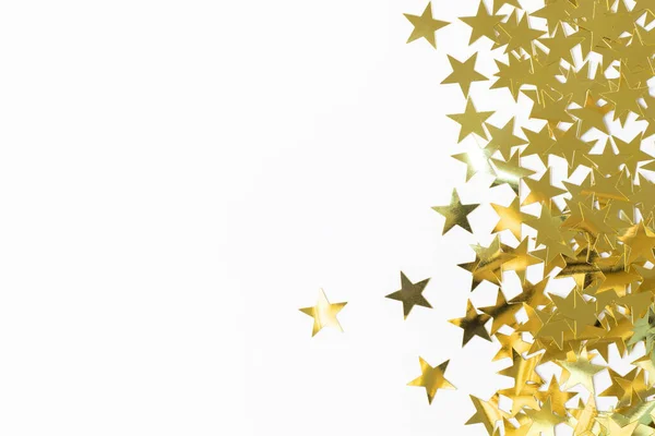 Рождественская Граница Конфетти Золотой Звезды Новый Год Белом Фоне Копирайтом — стоковое фото