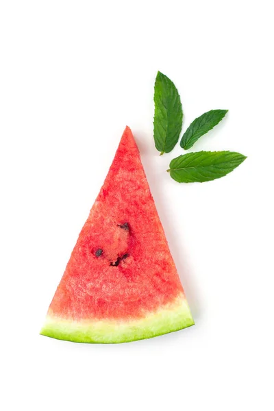 Slice Watermelon Seeds Mint Leaves Isolated White Background Summer Concept — Stock Photo, Image