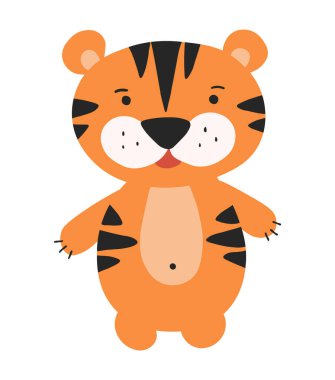 Beyaz arka planda izole edilmiş sevimli, vahşi bir kaplanın el çizimi çizgi film çizimi çizimi çizimi. Noel çocuk baskısı kavramı. 2022 Yılının Sembolü