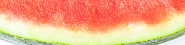 Banner Closeup Red Texture Seedless Watermelon Green Rind — Stock Photo, Image