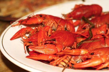 Bir tabakta haşlanmış kerevit.