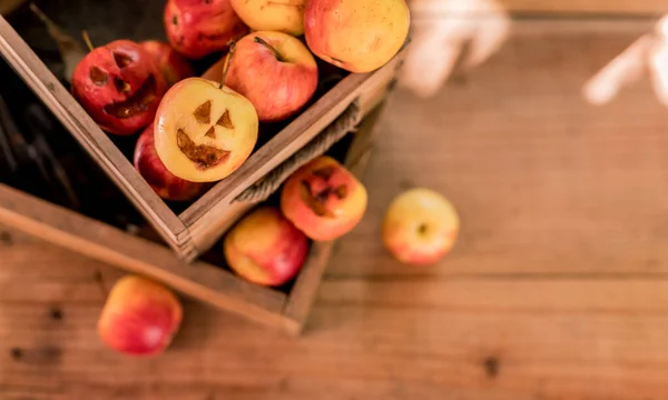 Apple Face Create Halloween Festival Holiday Autumn Fall Harvest Season — Stock Photo, Image
