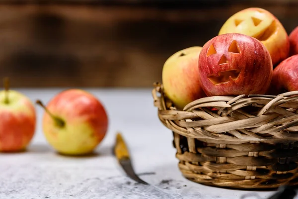 Apple Face Create Halloween Festival Holiday Autumn Fall Harvest Season — Stock Photo, Image