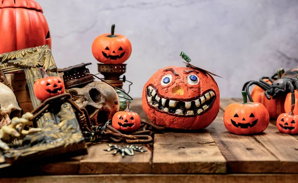 Halloween Decoration Trick Treat Autumn Fall Season Pumpkin Face Scary — Stock Photo, Image