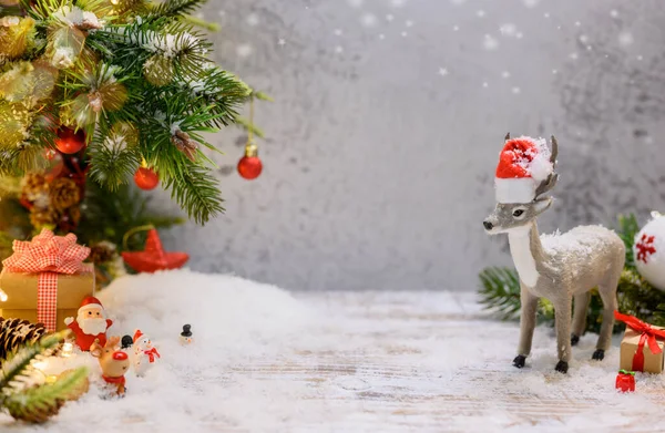 Vrolijk Kerstfeest Gelukkig Nieuwjaar Achtergrond Winterseizoen Vakantie Decoratie Met Cadeau — Stockfoto