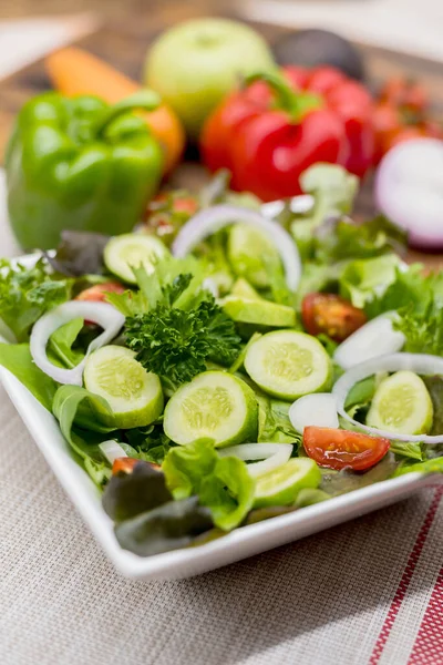 Mescolare Insalata Cibo Sano Verdure Biologiche Fresche Cucinare Alimenti Dietetici — Foto Stock