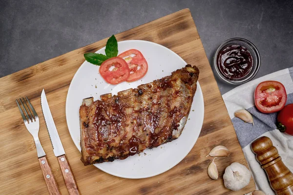 Costillas Repuesto Barbacoa Caseras Con Adobo Barbacoa Salsa Inmersión Cocinar — Foto de Stock