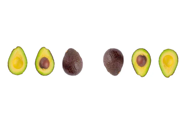 Friske Økologiske Avocado Skåret Halve Adskilt Hvid Baggrund - Stock-foto