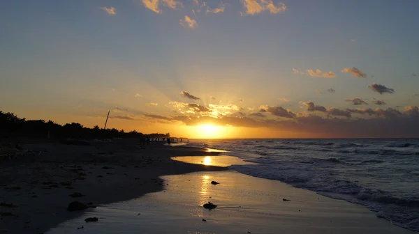 Sunset on the beach near the ocean — Stock Photo, Image