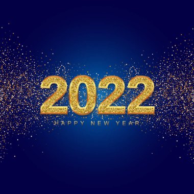 Minimal Noel gecesi mavi parıltısı ve 2022 yılbaşı kutlamalarıyla altın yıldızlı arka plan. Tebrik kartları, takvimler ve davetiyeler için çizimler.