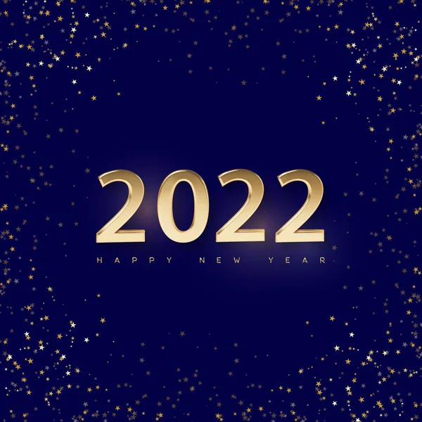 Minimale Kerstavond blauwe glans en gouden sterren achtergrond met Nieuwjaar 2022 begroeting. illustraties voor wenskaarten, kalenders en uitnodigingen. — Stockfoto