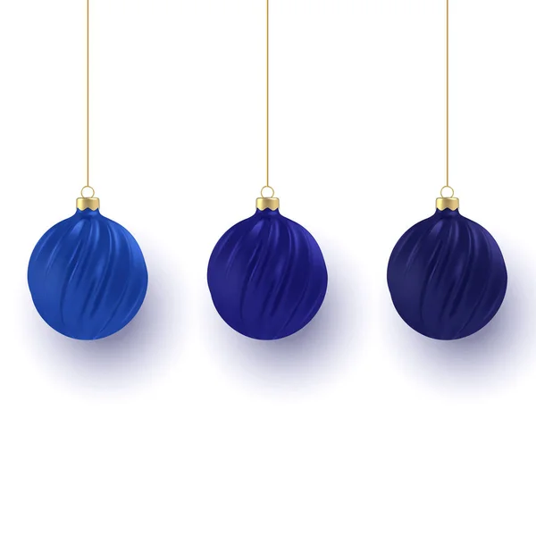 Set de hermosas bolas de navidad decorativas azules exclusivas, aisladas sobre fondo blanco. Ilustración 3D. Espacio para texto —  Fotos de Stock