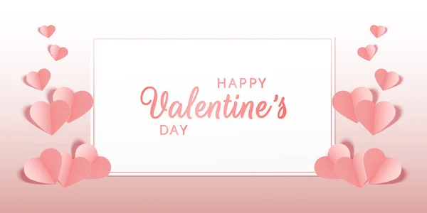 Beatiful pink pastel greeting card or banner with pink hearts. Happy Valentines Day. Vector illustration for greeting card, banners, wallpaper, invitation, flyer, sertificate or gift card. — Stock Vector