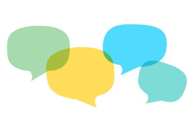 Renkli konuşma baloncukları, saydam bir arkaplanda izole edilmiş. Konuşma, diyalog, dekorasyon için iletişim konsepti. PNG ve Vektör illüstrasyonu.