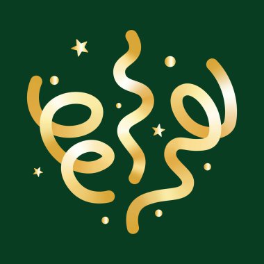 Soyut altın yılan ve konfeti. Havai fişek patlaması. Parti davetiyesi için kutlama tasarımı, doğum günü tebrik kartı, olay afişi. Kış, Noel ve yeni yıl için en iyisi. EPS.