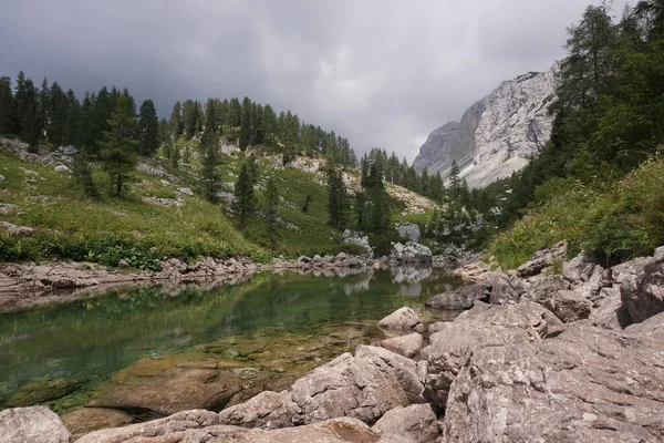 Tükrözi Vizet Egy Kis Tavon Seven Lakes Valley Túrán Szlovénia — Stock Fotó