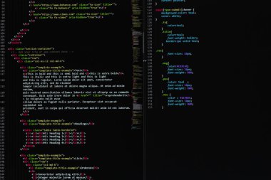 Geliştirici piton, java betiği, html, css kaynak kodu monitör ekranında. Yazılım geliştiricisinin betiği. program kodlaması. Programcı kod düzenleme arka planı. Teknoloji arka planı yakın çekim.
