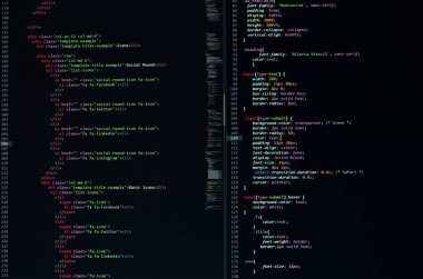 Geliştirici piton, java betiği, html, css kaynak kodu monitör ekranında. Yazılım geliştiricisinin betiği. program kodlaması. Programcı kod düzenleme arka planı. Teknoloji arka planı yakın çekim.
