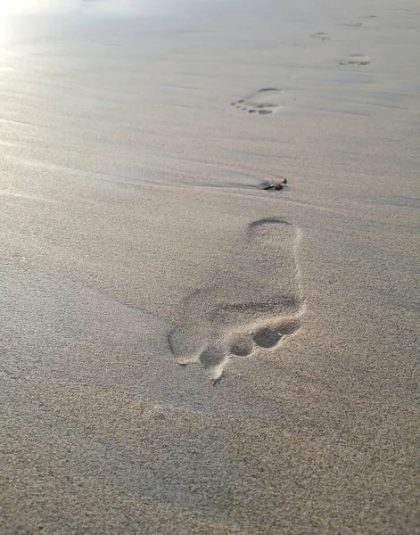 Empreintes Pieds Humains Sur Sable Propre Plage — Photo