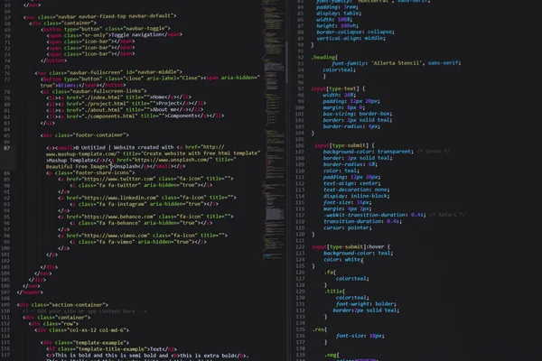 Geliştirici piton, java betiği, html, css kaynak kodu monitör ekranında. Yazılım geliştiricisinin betiği. program kodlaması. Programcı kod düzenleme arka planı. Teknoloji arka planı yakın çekim.