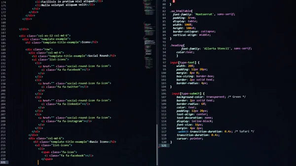Geliştirici piton, java betiği, html, css kaynak kodu monitör ekranında. Yazılım geliştiricisinin betiği. program kodlaması. Programcı kod düzenleme arka planı. Teknoloji arka planı yakın çekim.