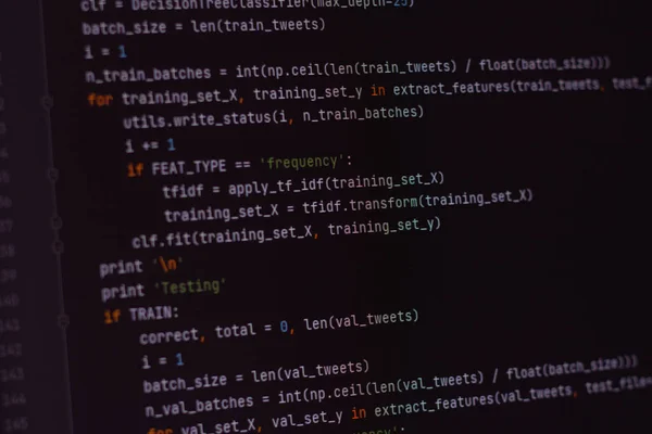 Vývojář Python Java Script Html Css Zdrojový Kód Monitoru Psaní — Stock fotografie