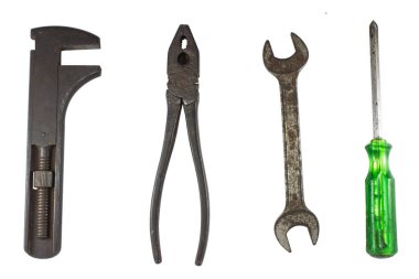 DIY için el aracı ve donanım aracı, bina, beyaz izole üzerine inşaat