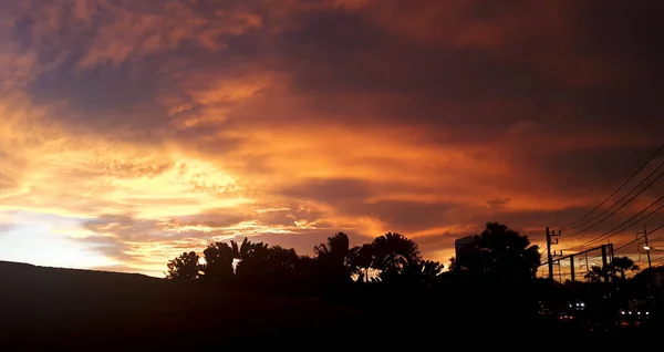 Dämmerung Landschaft Land Blick Abend Sonnenuntergang Über Der Skyline Der — Stockfoto