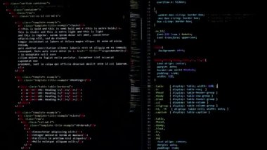 Geliştirici yazılım php, piton, java betiği, html kaynak kodu monitör ekranında. Yazılım geliştiricisinin betiği. program kodlaması. Programcı kod düzenleme arka planı. Teknoloji arka planı yakın çekim.