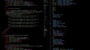 Geliştirici yazılım php, piton, java betiği, html kaynak kodu monitör ekranında. Yazılım geliştiricisinin betiği. program kodlaması. Programcı kod düzenleme arka planı. Teknoloji arka planı yakın çekim.