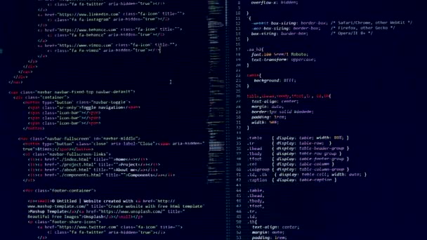 開発者ソフトウェアのPhp Python Javaスクリプト モニター画面上のHtmlソースコード ソフトウェア開発者の書き込みスクリプトです プログラム コーディング プログラマーがコードの背景を編集する 技術の背景を閉じるショット — ストック動画