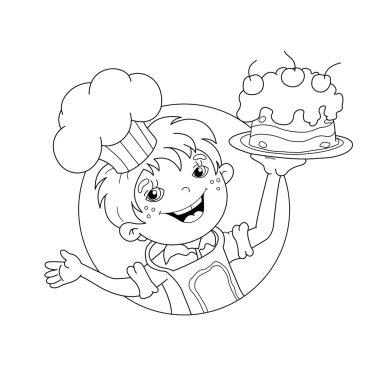Boyama Sayfası Anahat Pasta ile karikatür Boy şef
