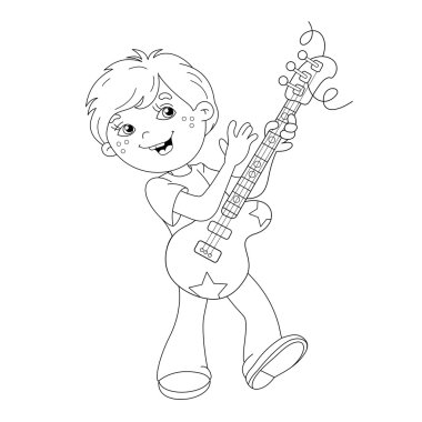 Boyama Sayfası Anahat Gitar çalan karikatür çocuk