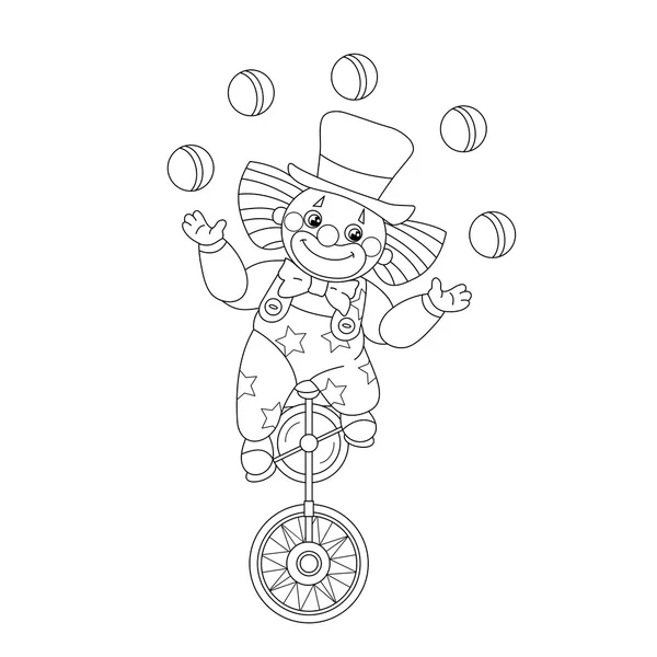 Coloring Page Outline Of a funny clown juggling balls — Stock Vector