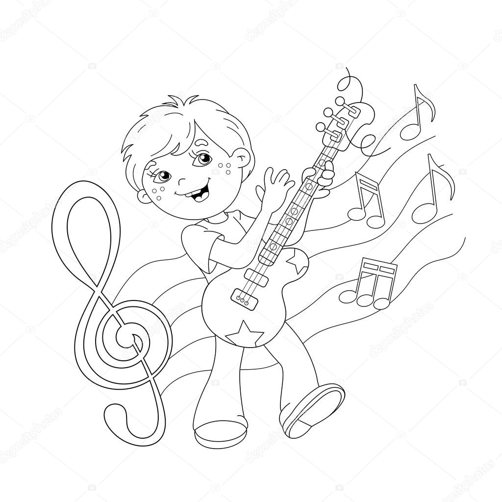 Download Coloring Page Outline Of cartoon boy playing guitar ...