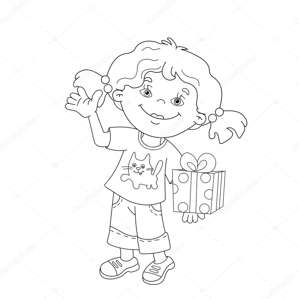 Desenho De Menina Dos Desenhos Animados Abraçando Boneca Rabisco