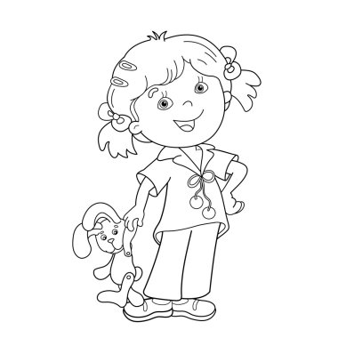 Sayfa anahat, oyuncak tavşan kızla çizgi film boyama