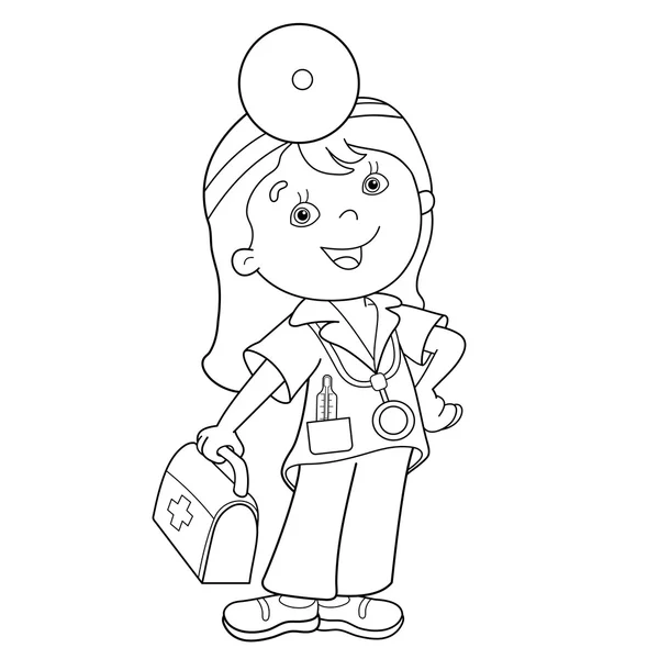 Coloring Page Outline Of cartoon doctor with first aid kit — Stock Vector