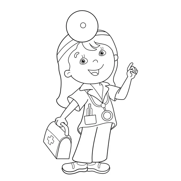 Coloring Page Outline Of cartoon doctor with first aid kit - Stok Vektor