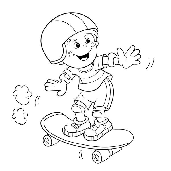 Disegno da colorare del ragazzo dei cartoni animati sullo skateboard — Vettoriale Stock