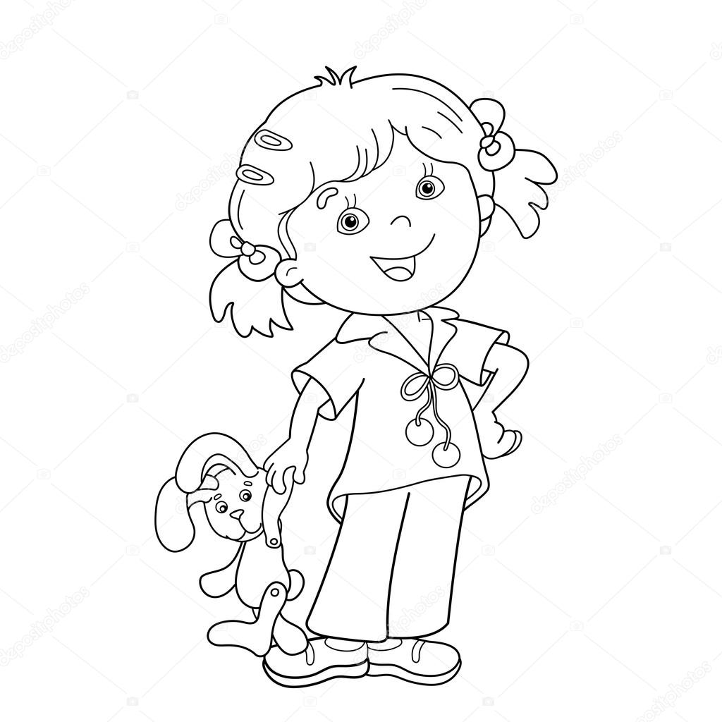 Desenho De Menina Dos Desenhos Animados Abraçando Boneca Rabisco
