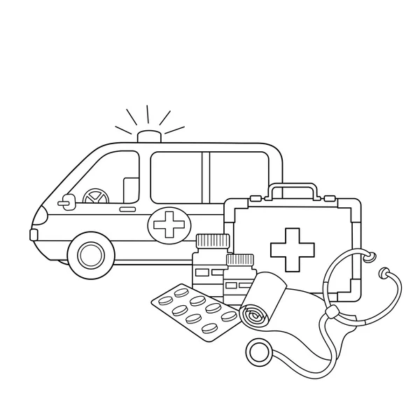 Coloring Page Outline Of  medical instruments. Medical logo — Stock Vector