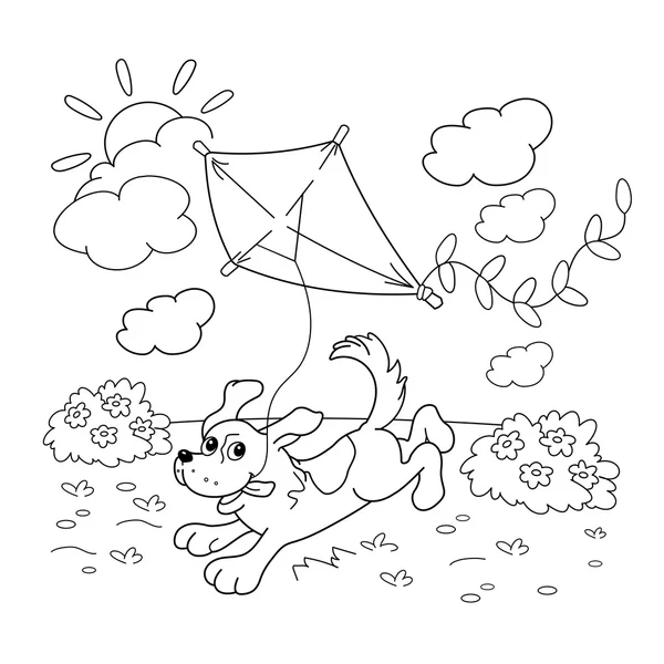 Coloring Page Outline Of cartoon dog with a kite. Coloring book for kids — Stock Vector