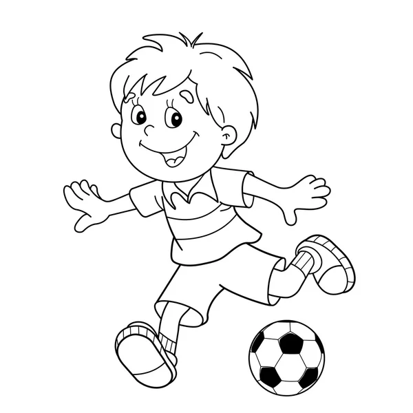 Coloring Page Outline of cartoon boy with a soccer ball. Футбал — стоковый вектор